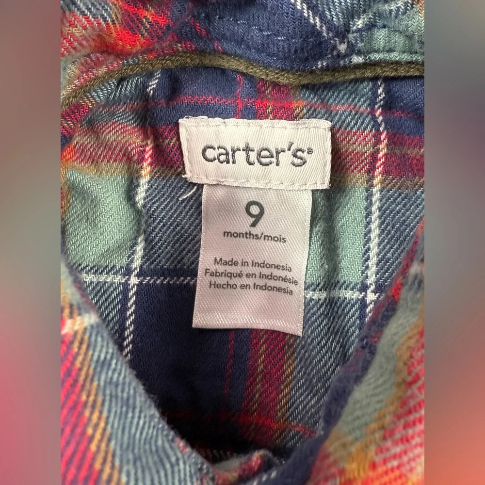CARTER’S Boys Flannel Shirt 9M Plaid Button Front Soft Cozy Classic‎ Outdoor